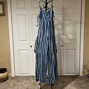 Forever 21 blue and white striped pant jumpsuit